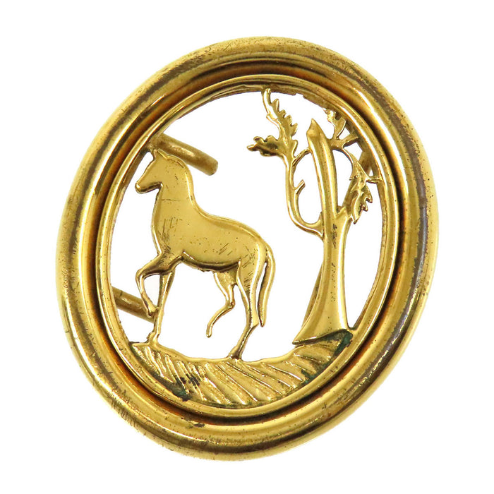 HERMES 
Fibbia Cintura con Motivo Cavallo Vintage in Metallo Dorato