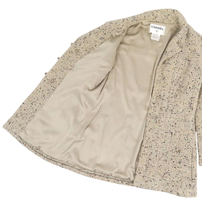 CHANEL 
99A COCO CC Silver Color Hardware 
Logo Tweed Jacket