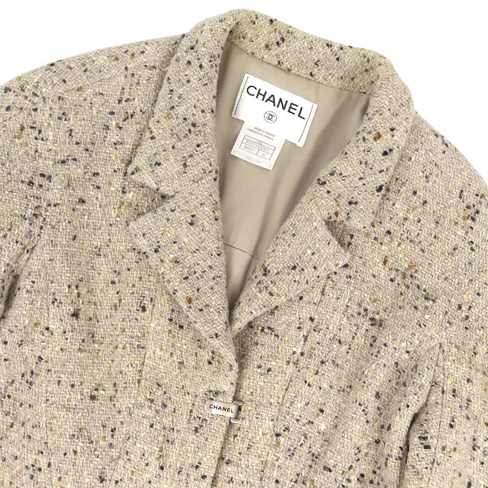 CHANEL 
99A COCO CC Silver Color Hardware 
Logo Tweed Jacket
