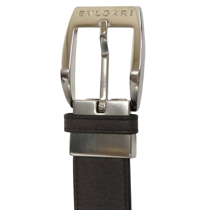 BVLGARI 
シルバーカラー金具 
ロゴ レザー ベルト