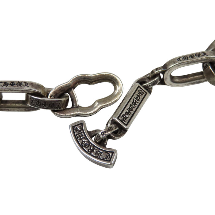 CHROME HEARTS 
PAPER E CHAIN ダガー BSフレア クロス CHプラス ハート シルバー 
ペーパー Eチェーン マルチモチーフ ネックレス 18インチ