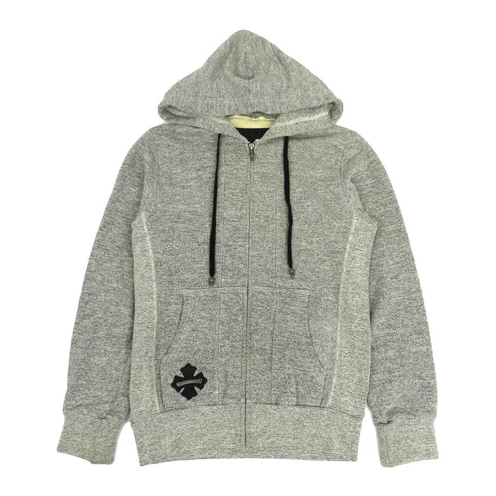 CHROME HEARTS  
匕首拉链卷轴标签连帽衫 银色 羊皮  
CH加号贴片拉链开衫连帽衫