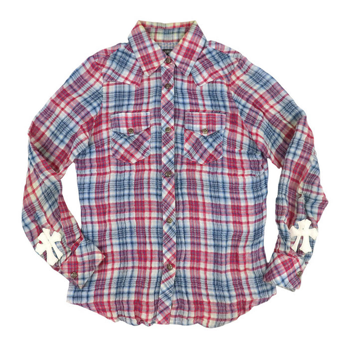 CHROME HEARTS 
CH スターボール コットン 
ウエスタンボタン クロスパッチ チェック柄 シャツ