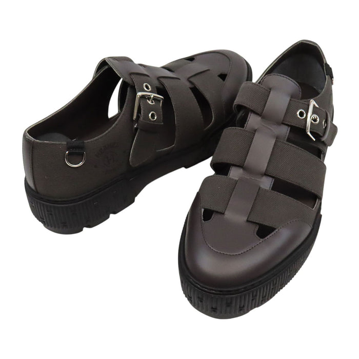 HERMES 
Logo H Ash Coton sergé Cuir 
Sandales