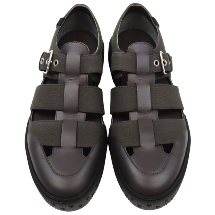 HERMES 
Logo H Ash Coton sergé Cuir 
Sandales