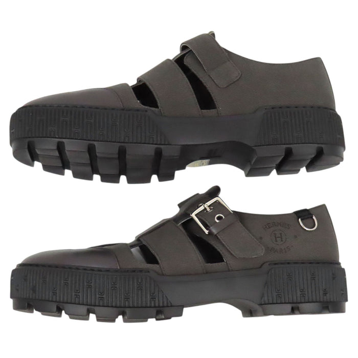 HERMES 
Logo H Ash Coton sergé Cuir 
Sandales