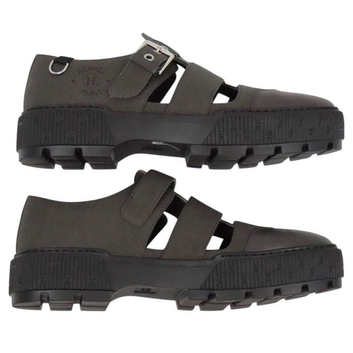 HERMES 
Logo H Ash Coton sergé Cuir 
Sandales