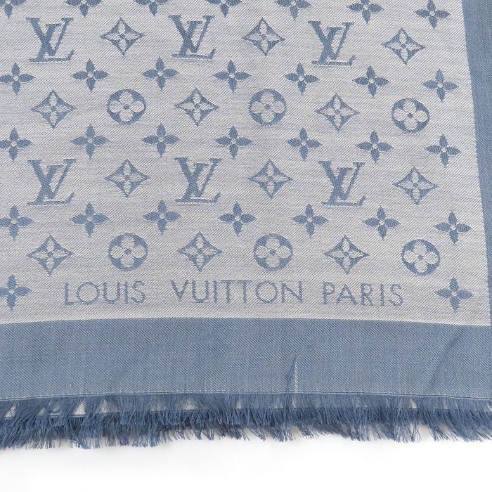 LOUIS VUITTON 
LV 標誌 全印花 流蘇 絲混 羊毛混 
Monogram 牛仔布 披肩