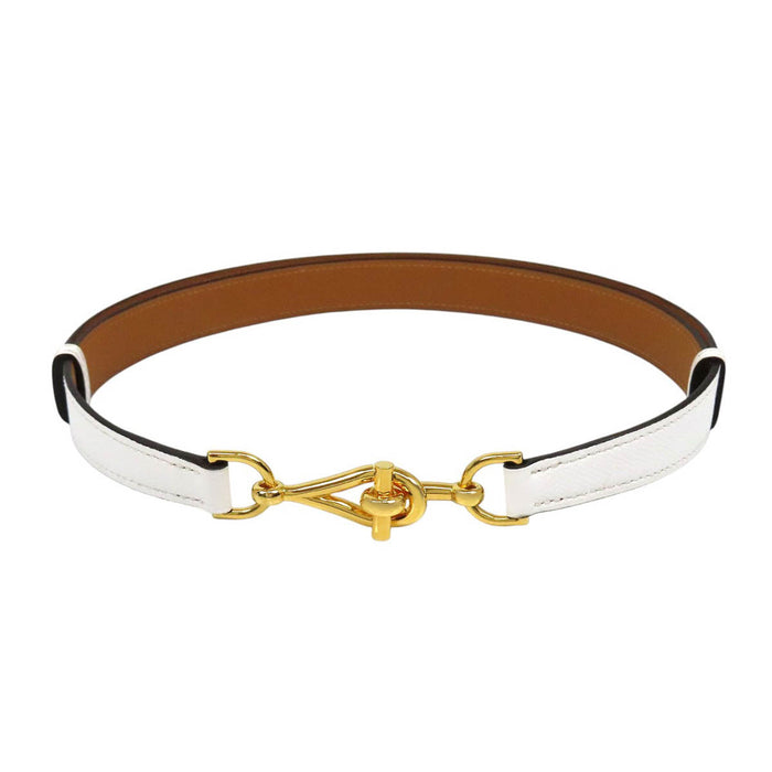 HERMES  
Ceinture en cuir avec métal doré gravé Y  
Mors de cheval