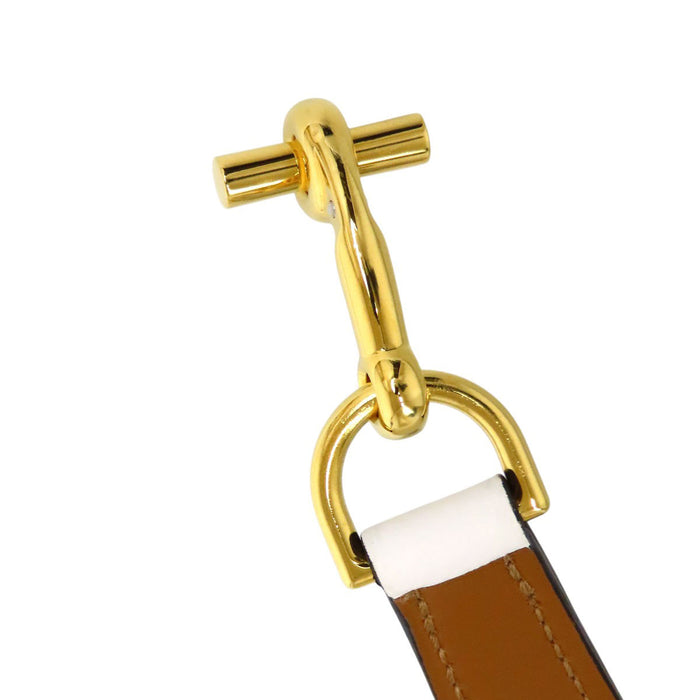HERMES  
Ceinture en cuir avec métal doré gravé Y  
Mors de cheval