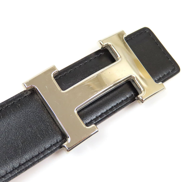 HERMES 
H Buckle Ash □D Mark Silver-Colored Metal 
Constance Belt Reversible 32MM