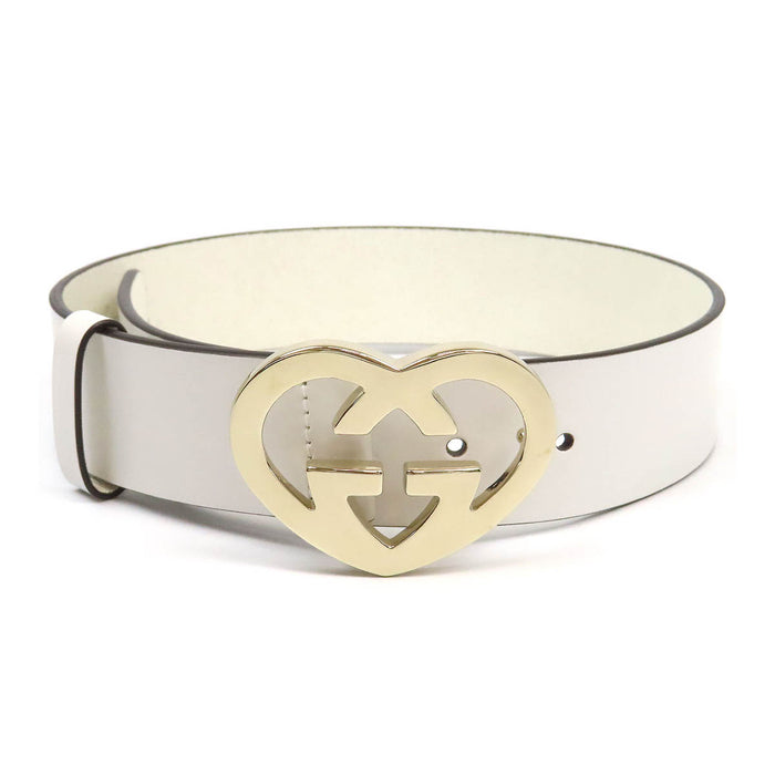 GUCCI  
GG Lovely ceinture en cuir avec bouclerie couleur or  
Cœur avec G entrelacés