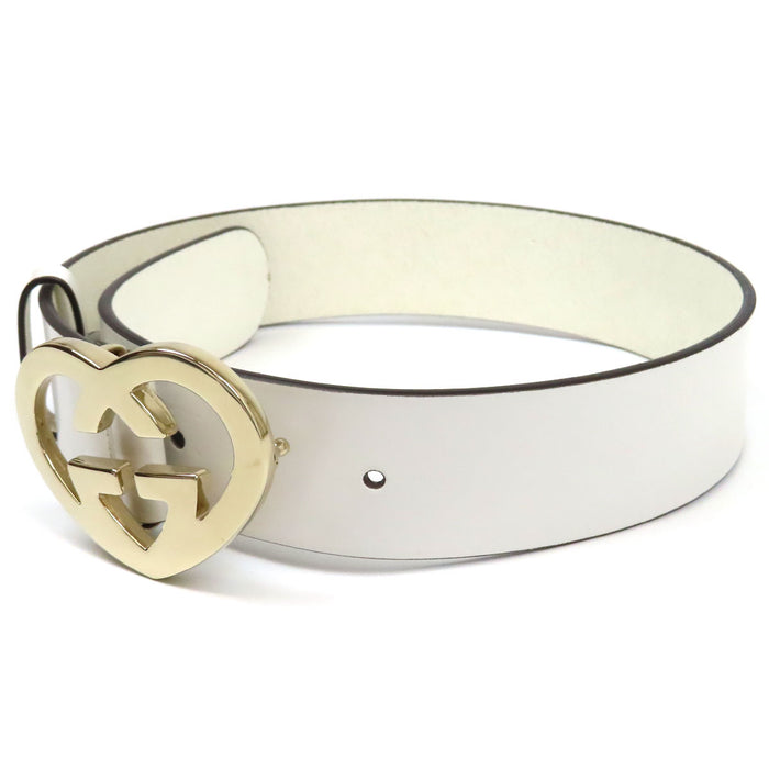 GUCCI  
GG Lovely ceinture en cuir avec bouclerie couleur or  
Cœur avec G entrelacés