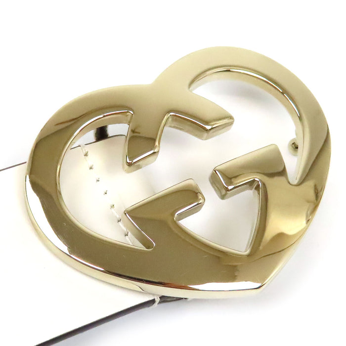 GUCCI  
GG Lovely ceinture en cuir avec bouclerie couleur or  
Cœur avec G entrelacés