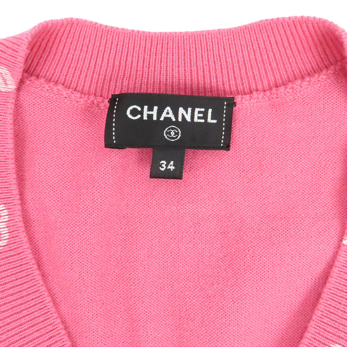 CHANEL 
COCO CC 総柄 カメリア コットン 
ココマーク アイコン Vネック ロングスリーブ ニット
