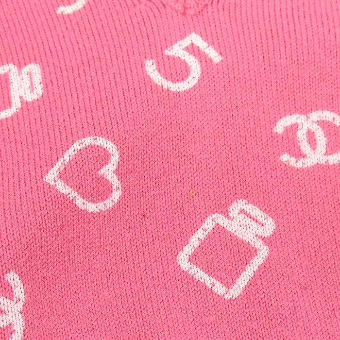 CHANEL 
COCO CC 総柄 カメリア コットン 
ココマーク アイコン Vネック ロングスリーブ ニット