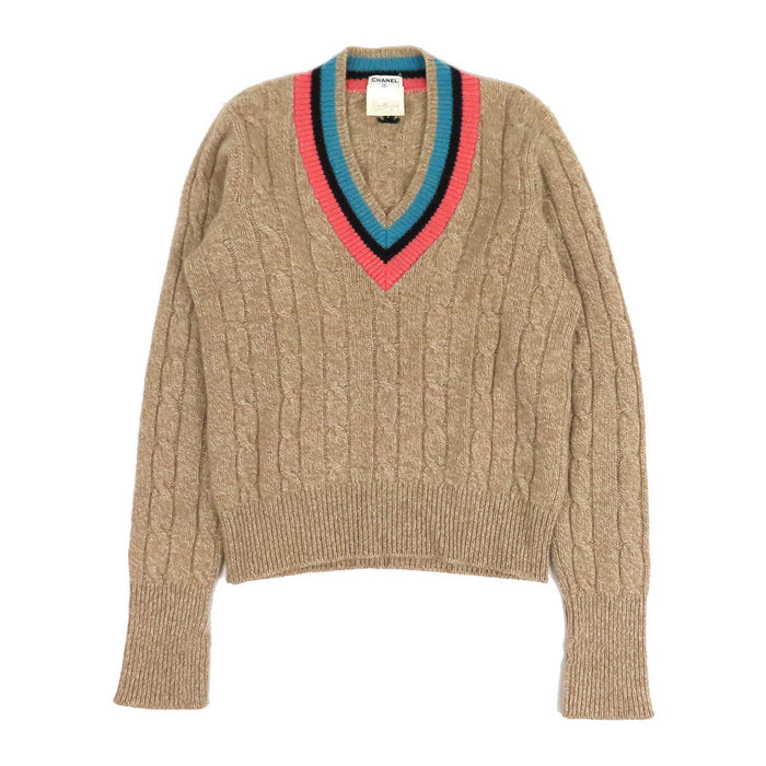 CHANEL 
COCO CC 96A Vネック 
ココマーク ヴィンテージ カシミヤ スクールニット