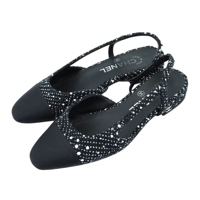 CHANEL 
COCO CC ロゴ グログラン フラット シルバーカラーメタル 23S 
ココマーク ツイード スリングバック パンプス