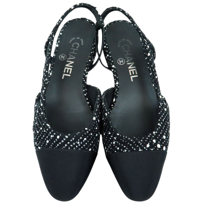 CHANEL 
COCO CC ロゴ グログラン フラット シルバーカラーメタル 23S 
ココマーク ツイード スリングバック パンプス