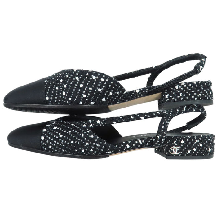 CHANEL 
COCO CC ロゴ グログラン フラット シルバーカラーメタル 23S 
ココマーク ツイード スリングバック パンプス