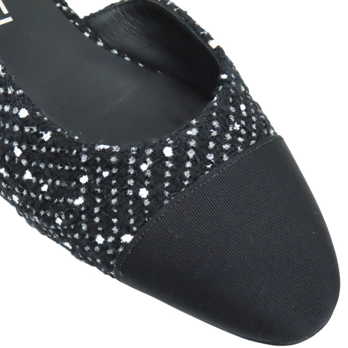 CHANEL 
COCO CC ロゴ グログラン フラット シルバーカラーメタル 23S 
ココマーク ツイード スリングバック パンプス