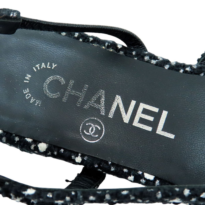CHANEL 
COCO CC ロゴ グログラン フラット シルバーカラーメタル 23S 
ココマーク ツイード スリングバック パンプス