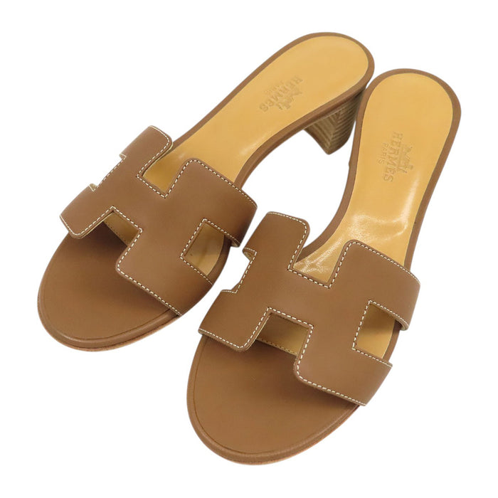 HERMES 
レザー H アッシュ 
オアジス サンダル