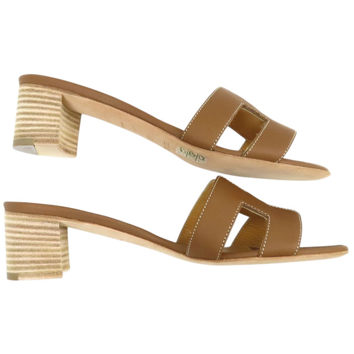 HERMES 
レザー H アッシュ 
オアジス サンダル