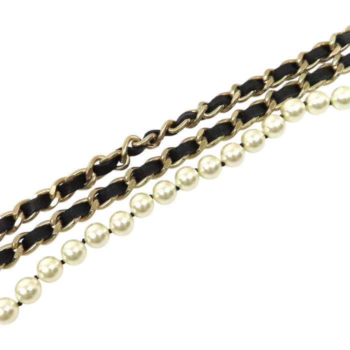 CHANEL 
COCO CC Logo Rhinestone B20C Light Gold-Colored Metal 
Coco Mark Costume Pearl Chain Belt