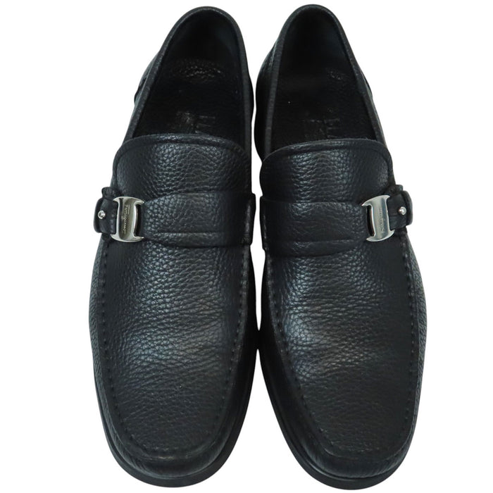 Salvatore Ferragamo 
レザー シボ皮 
ロゴ ビット ローファー