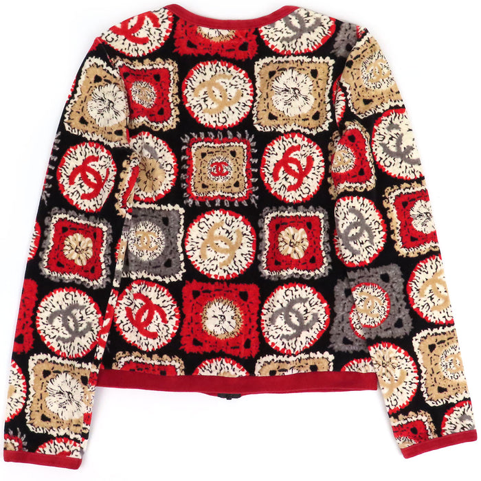 CHANEL 
COCO CC ロゴ カメリア 総柄 ノーカラー 09P 
ココマーク ベロア ジップアップ カーディガン 
スポーツライン