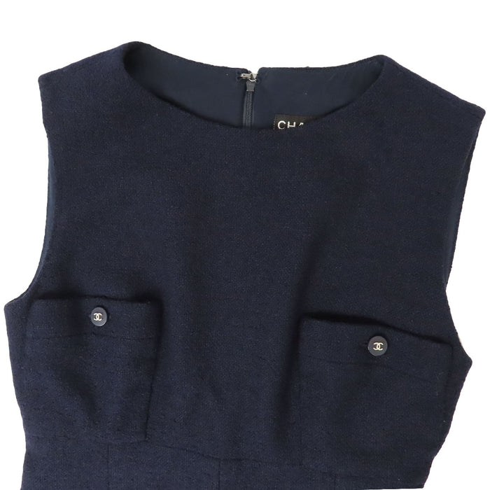 CHANEL 
COCO CC ココボタン 
ココマーク ツイード ノースリーブ ワンピース