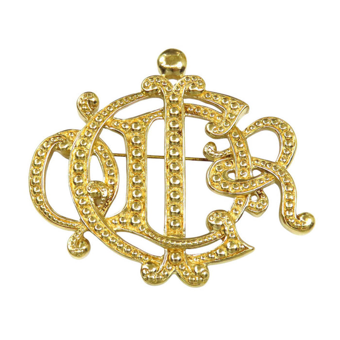 Dior Vintage Gold-Colored Metal Emblem Logo Pin Brooch