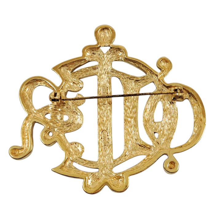 Dior Vintage Gold-Colored Metal Emblem Logo Pin Brooch