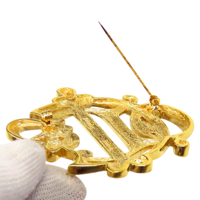 Dior Vintage Gold-Colored Metal Emblem Logo Pin Brooch