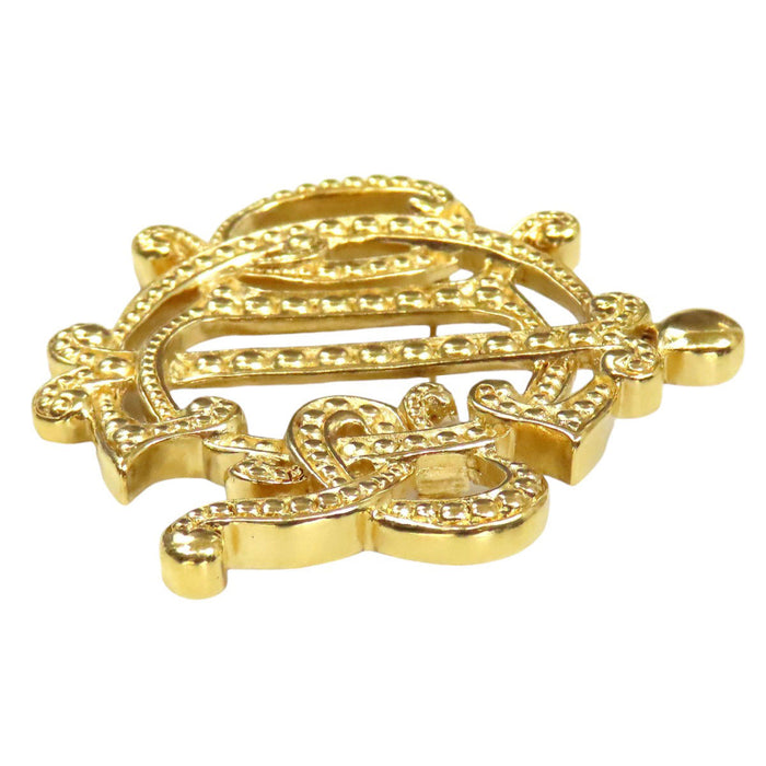 Dior Vintage Gold-Colored Metal Emblem Logo Pin Brooch