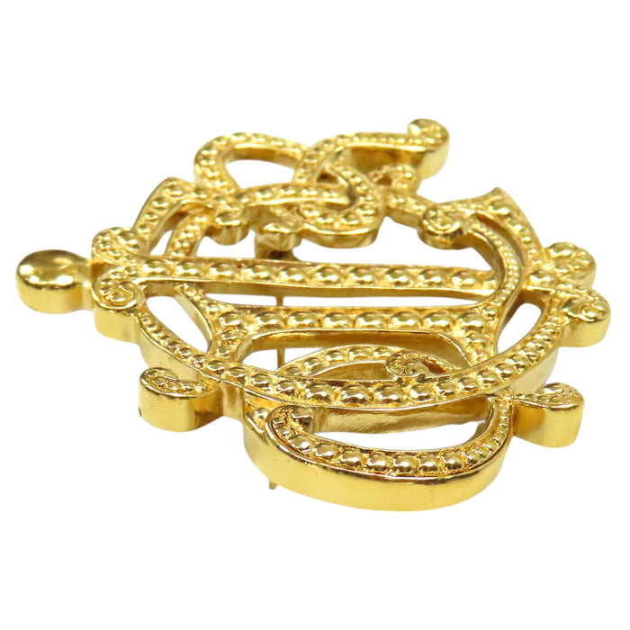 Dior Vintage Gold-Colored Metal Emblem Logo Pin Brooch