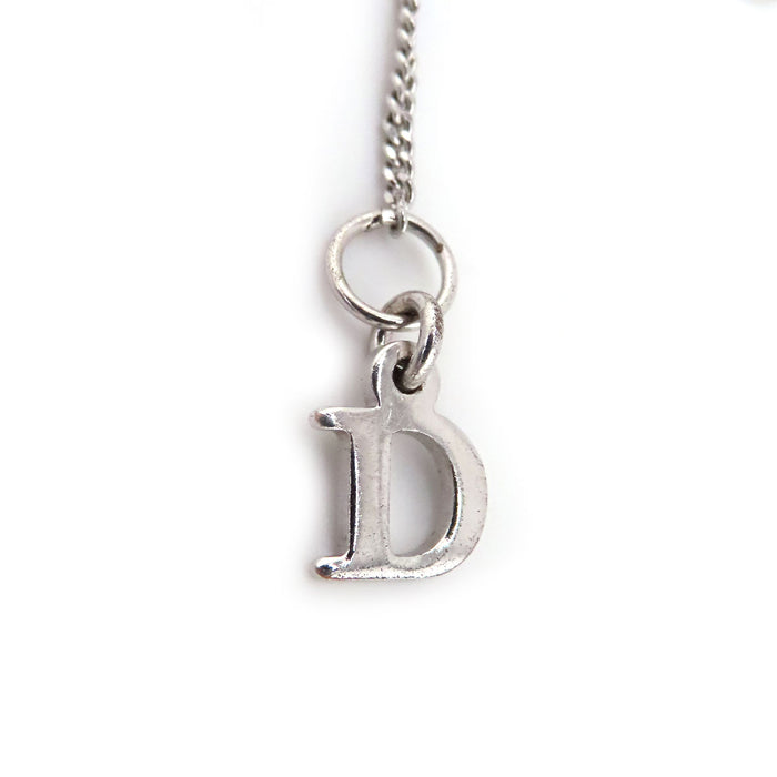 Dior Vintage Logo Silver-Colored Metal Ribbon Motif Rhinestone Bracelet
