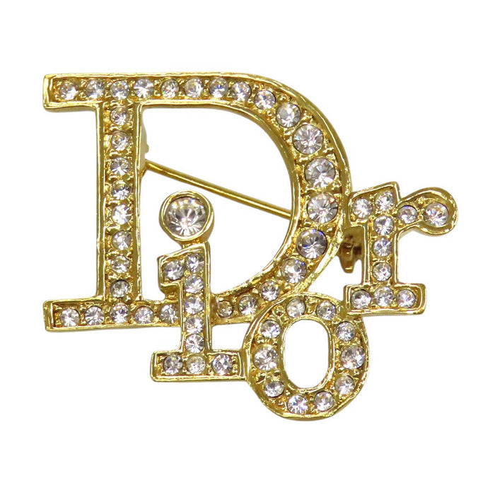Dior 
CD ゴールドカラーメタル 
ロゴ ラインストーン ブローチ