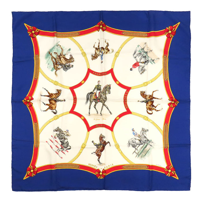 HERMES 
Grand carré soie 
Carré 90 Le General LA Hotte Foulard 
École nationale d'équitation française