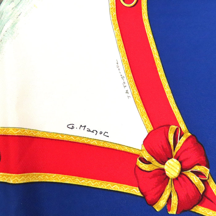 HERMES 
Grand carré soie 
Carré 90 Le General LA Hotte Foulard 
École nationale d'équitation française