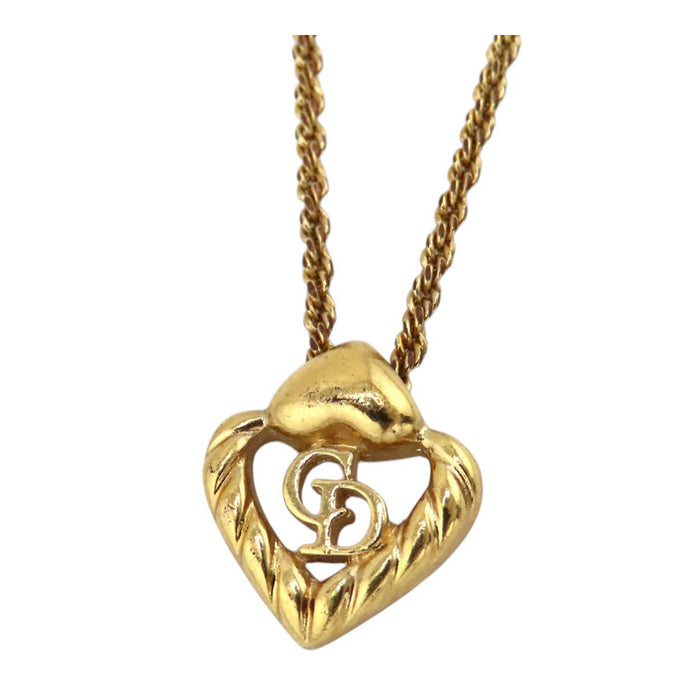 Dior  
Collier cœur logo en métal doré vintage