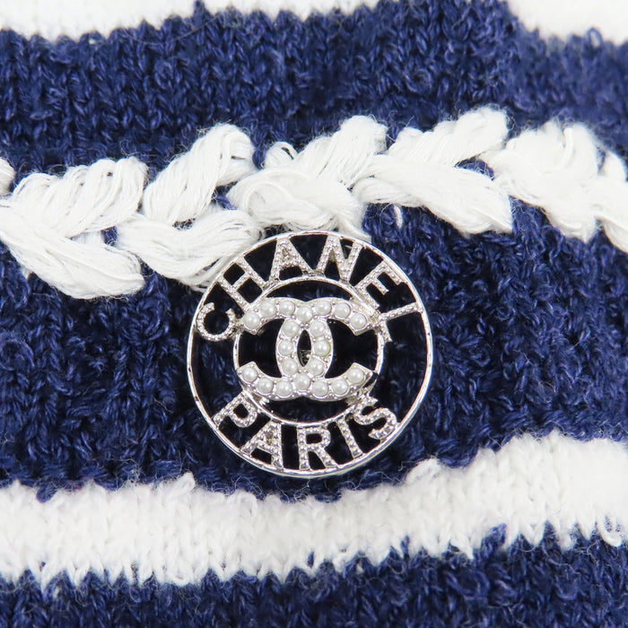CHANEL  
COCO CC Bouton Coco Manches trois-quarts Coton  
Maille rayée avec logo Coco