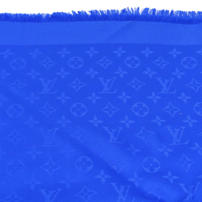 LOUIS VUITTON 
LV 総柄 シルク紺 ウール紺 フリンジ 
モノグラム ショール