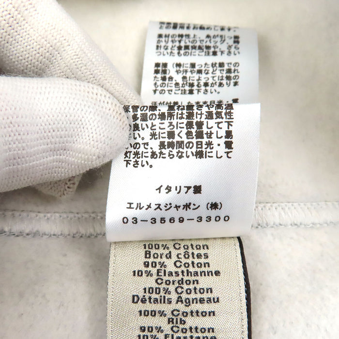 HERMES 
H アッシュ ロゴ ジュー・ダドレス ステッチ 裏起毛 コットン 
Jeu d'Adresse レザーパッチ フーディ