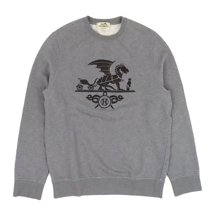 HERMES  
Felpa H Ash con patch in pelle, pelle di agnello e cotone  
Felpa Exlibris Dragon