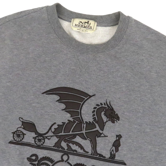 HERMES  
Felpa H Ash con patch in pelle, pelle di agnello e cotone  
Felpa Exlibris Dragon