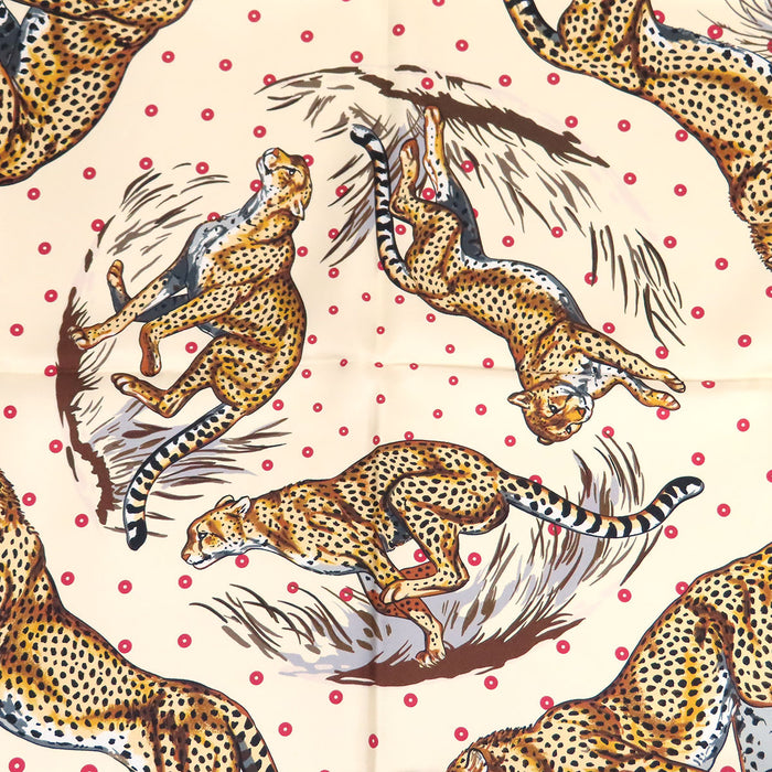 HERMES  
Logo Silk Large Square  
Carré 90 Double-Face Cheetah Bandana Scarf  
Guepards Bandana
