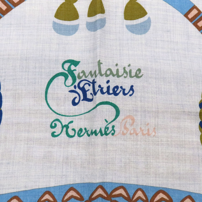 HERMES 
カレ140 カシミヤ シルク 
カレジェアン Fantaisie d'Etriers 鐙の幻想