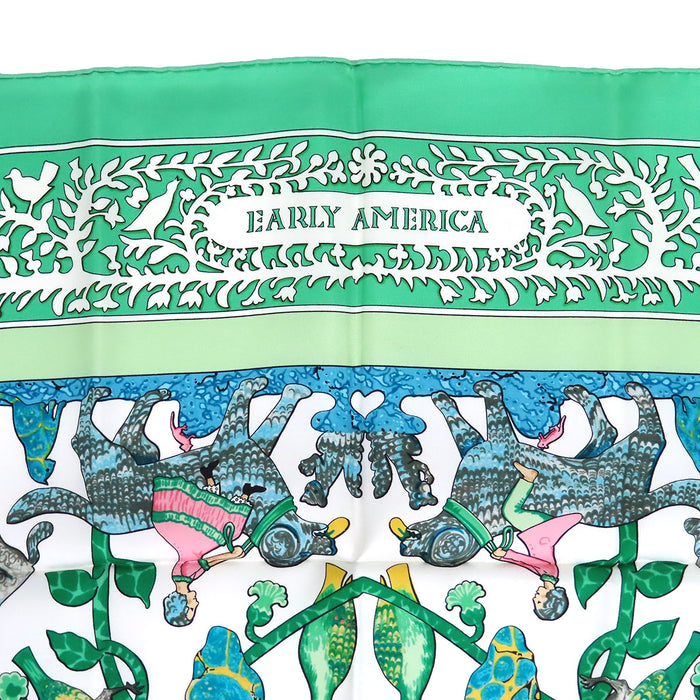 HERMES 
Sciarpa grande in seta 
Carré 90 EARLY AMERICA Vecchia America d'altri tempi Sciarpa